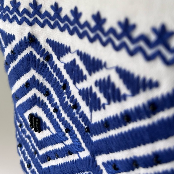 Sam Edelman Embroidered Beaded Stretch Cotton Mini Skirt Womens 6 10 Blue White - Picture 2 of 16